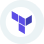 Terraform logo with three purple connected blocks forming a Y shape on a white circular background.