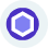 Purple hexagon shape with a smaller purple hexagon inside on a light blue circular background.