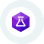 Purple laboratory flask icon inside a white circular background.