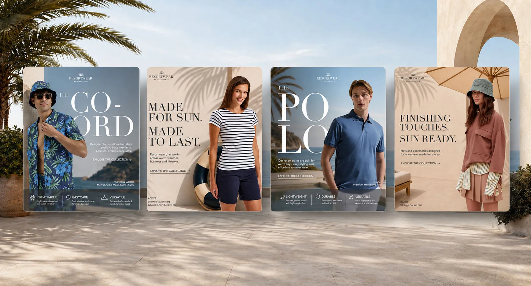 Coordinated Ralawise Resortwear campaign layouts