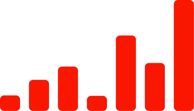 Simple red bar chart on black background with six vertical bars of varying heights.