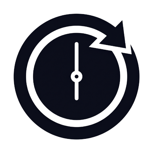 Icône d'une horloge avec une flèche circulaire indiquant le concept de temps ou de rafraîchissement.