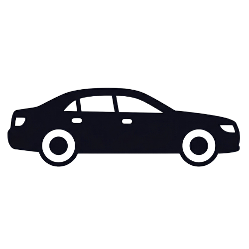 Silhouette noire d'une berline quatre portes vue de profil.