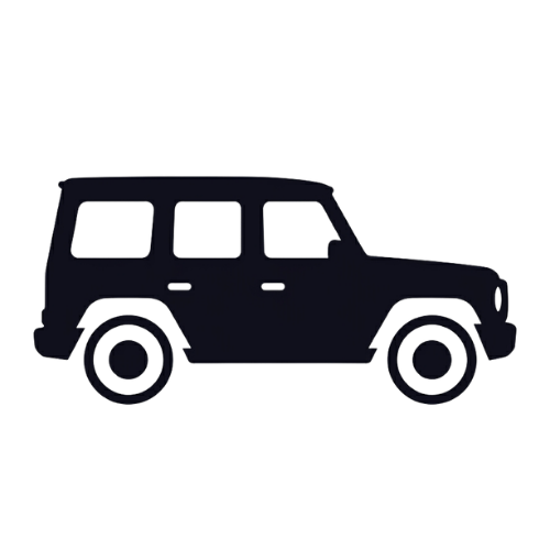 Silhouette noire d'un SUV à quatre portes avec deux fenêtres latérales visibles.