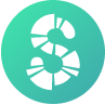 White stylized dollar sign with shattered segments inside a green circular background.