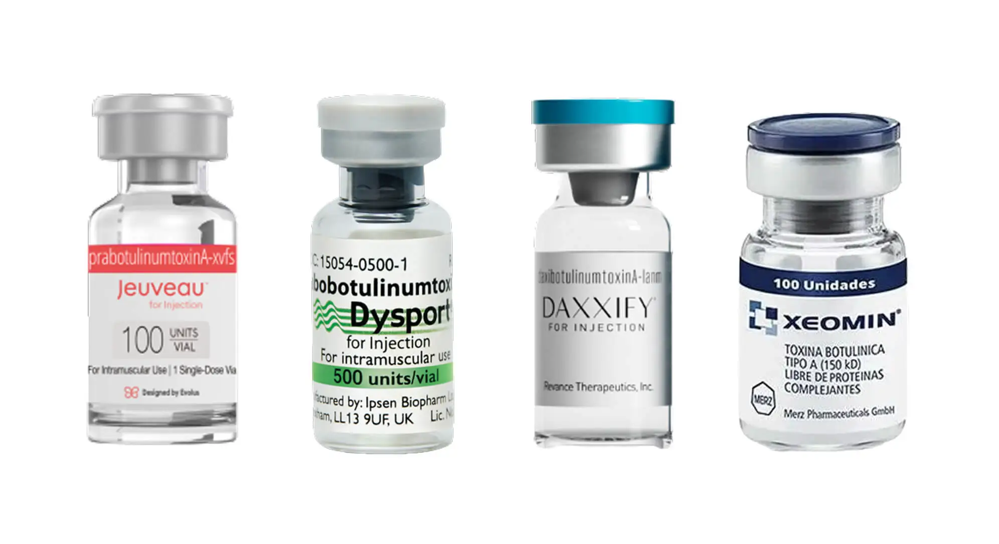 FDA-approved neurotoxin options available at New You Aesthetics, including Jeuveau, Dysport, Daxxify, and Xeomin for wrinkle treatment
