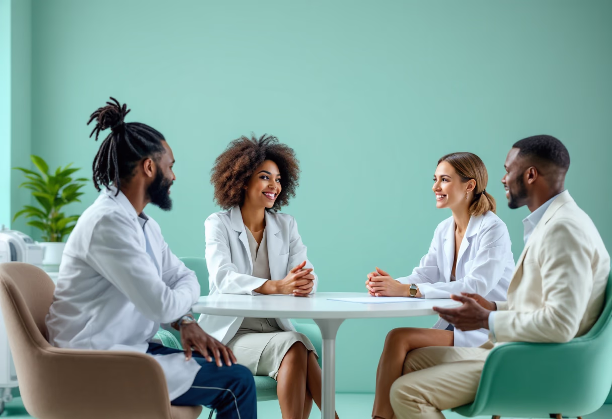 image of job applicants in a discussion (for a medical clinic)