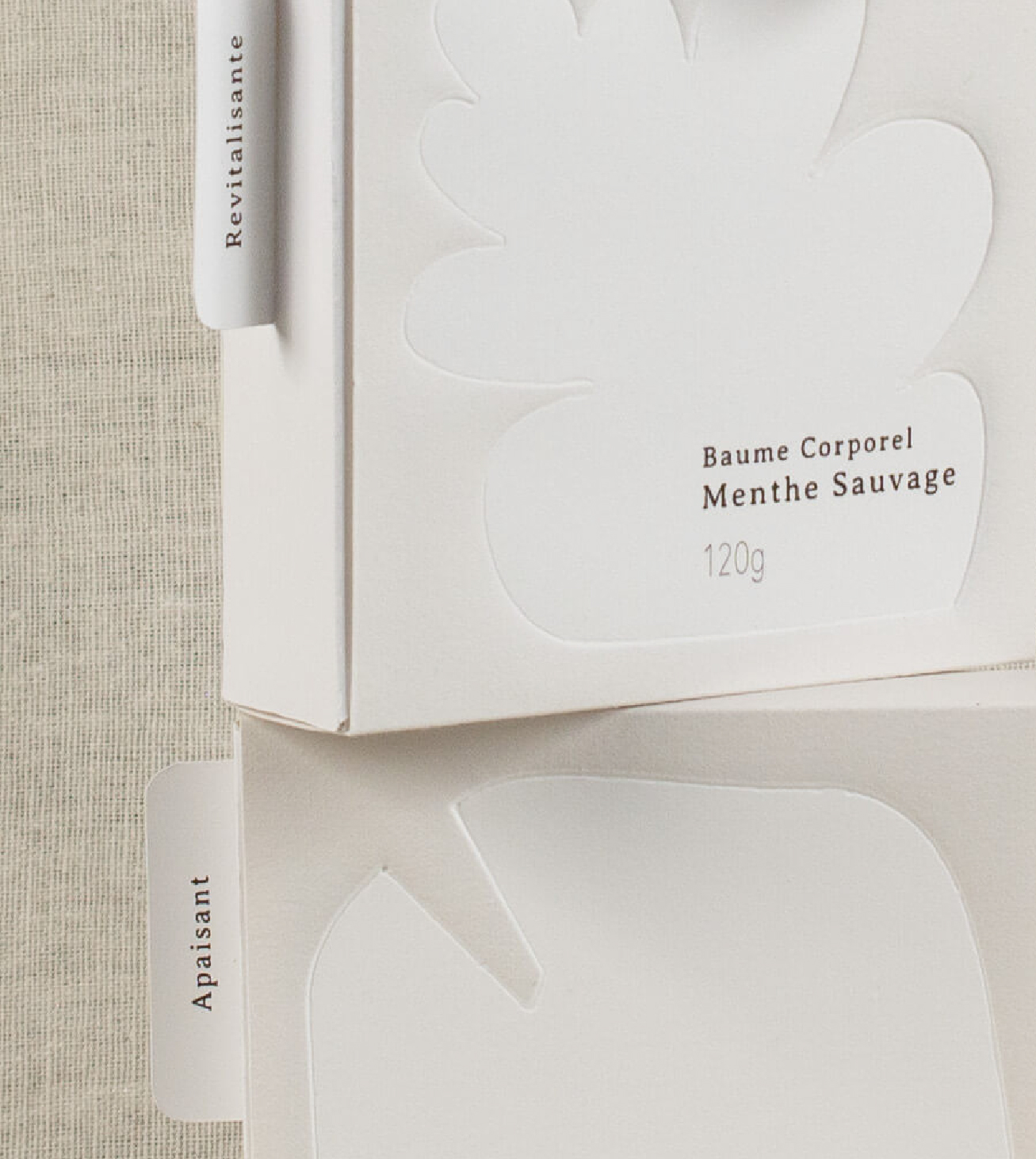White packaging boxes for Apivita body balms, one labeled 'Orange Coconut Menthe Sauvage'.