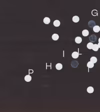 Black background with scattered white dots and letters G, I, H, and P near dots.