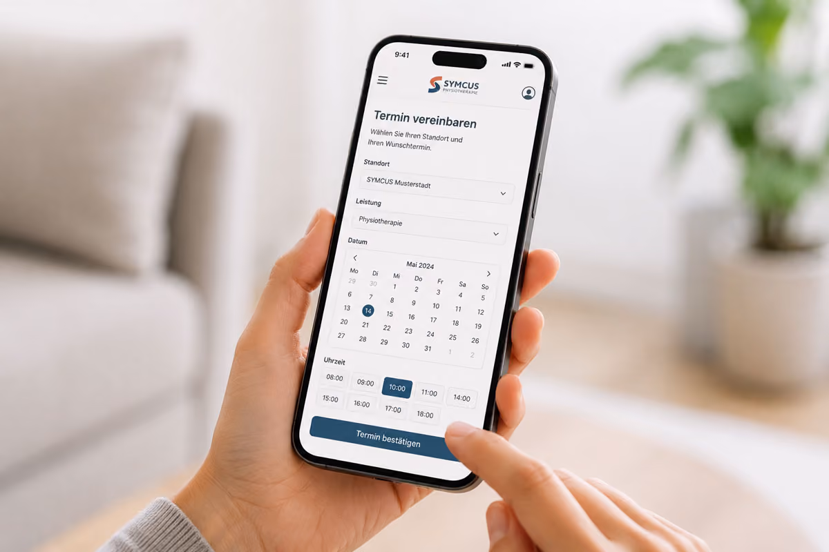 Persönliche Physiotherapie und digitale Betreuung bei SYMCUS für eine nachhaltige Begleitung im Alltag.