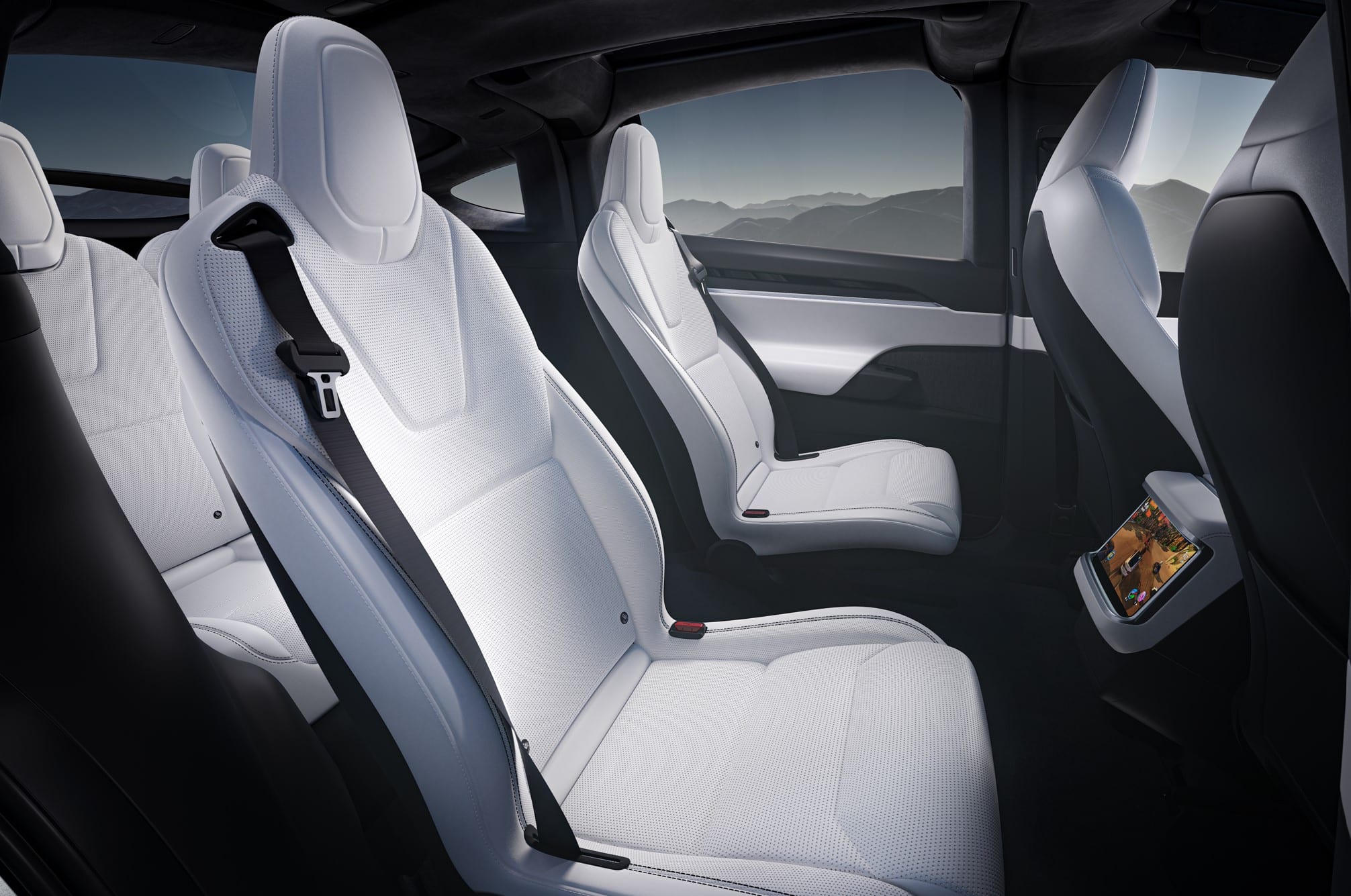 Intérieur Tesla Model X - toit panoramique et sièges trois rangées