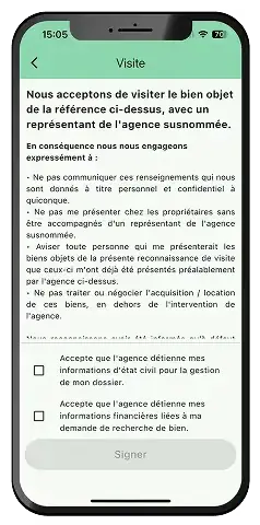 Signature bon de visite dans l'application mobile Compagnon