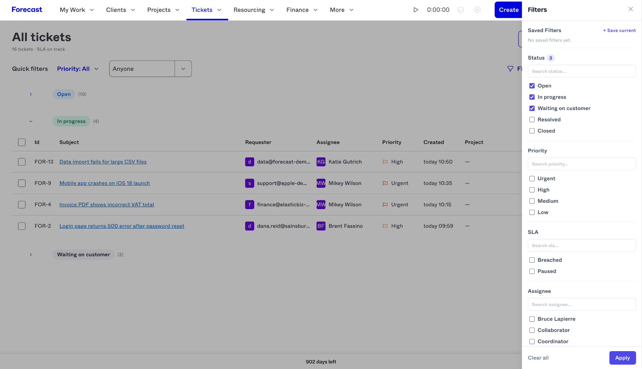 screenshot of ticking filtering capabilities