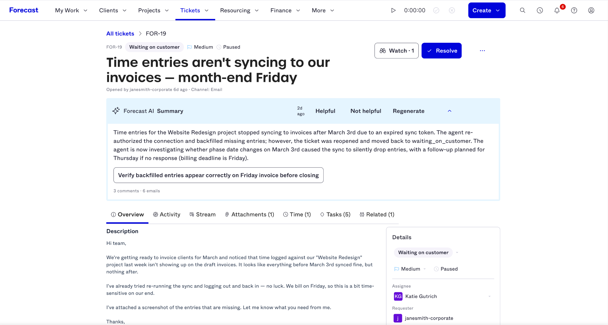 example of AI summaries in ticketing management