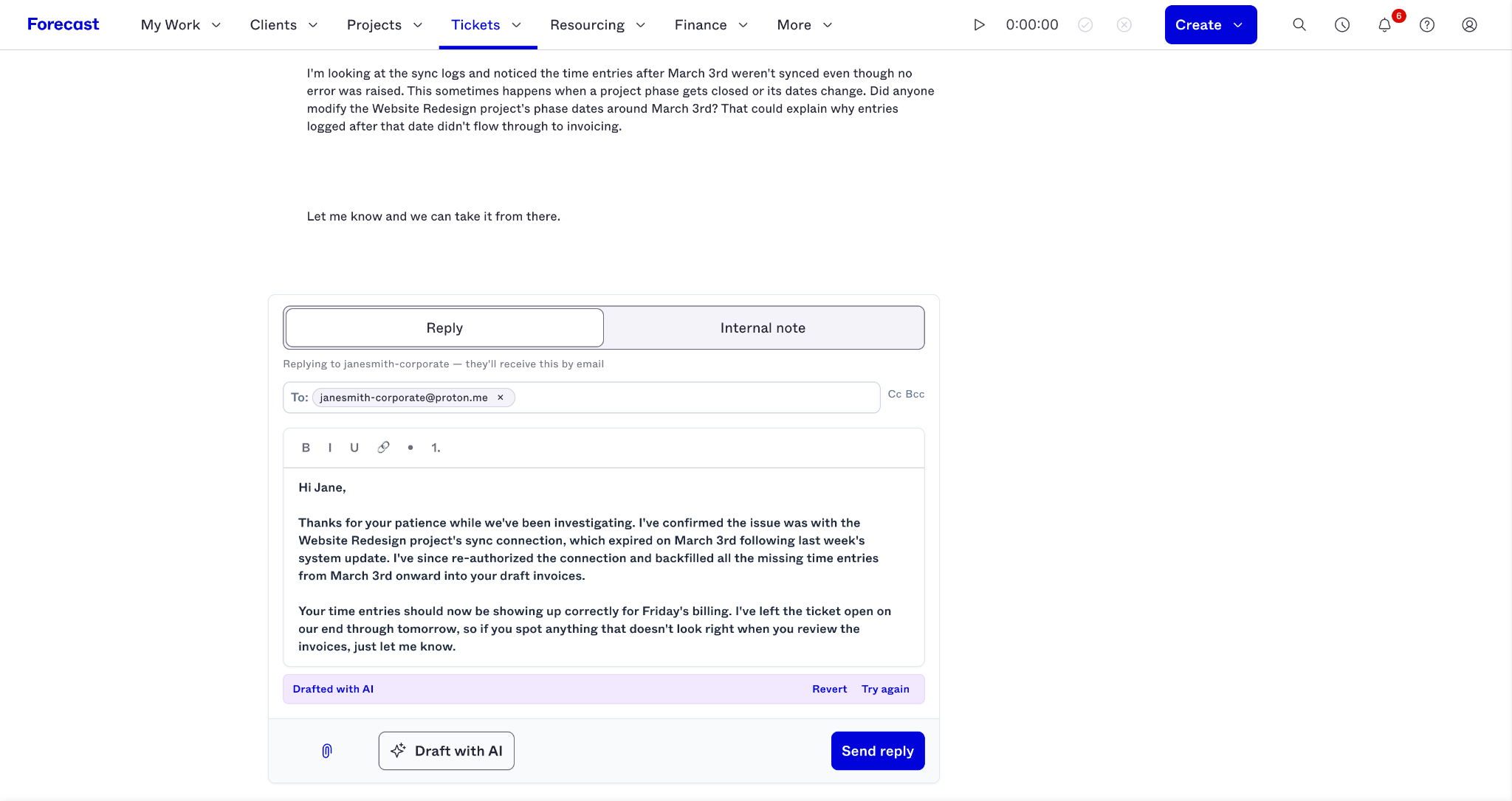 AI-assisted email replies to respond to ticket requests