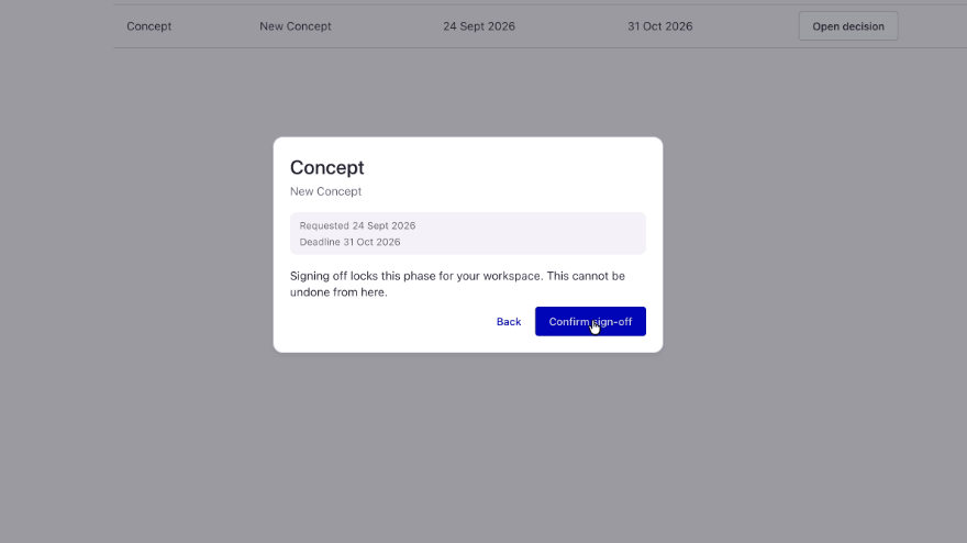screenshot of a client approval