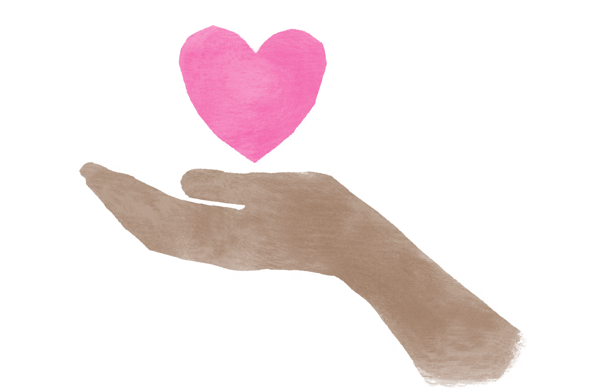 An open hand holding a pink heart