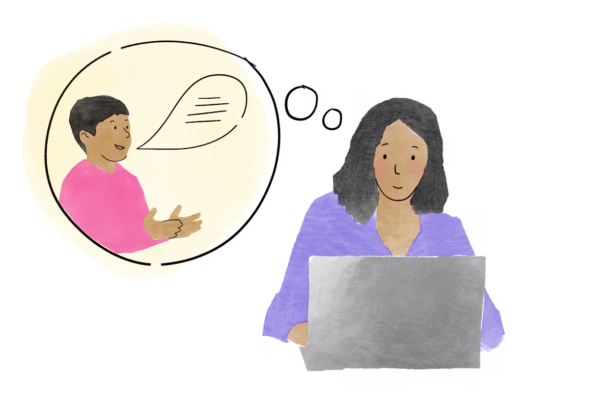 A teacher at a laptop, remembering an earlier chat with a pupil