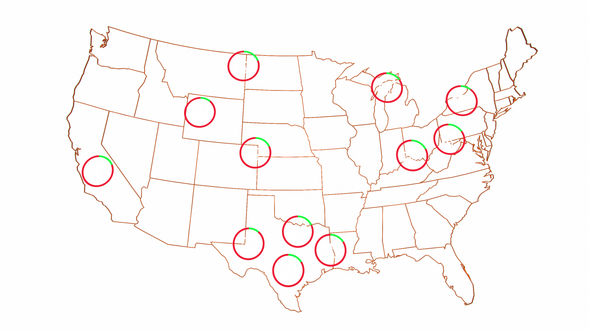 Map showing depleted well locations across the United States