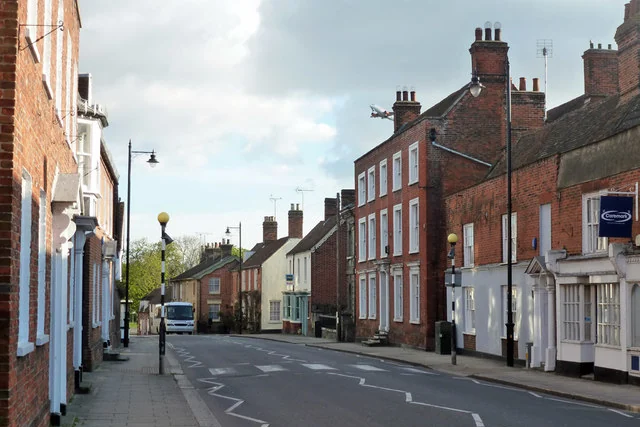 Georgian red brick houses along a quiet street in Rochford town centre