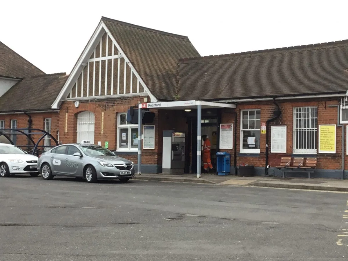 Red brick entrance to Rochford railway station