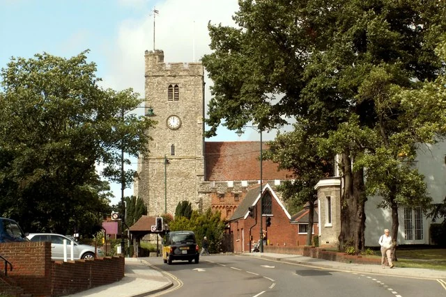 Holy Trinity Church tower at the top of Rayleigh High Street