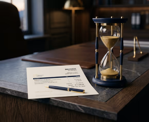 Legal billing consultants analyzing financial documents and billing performance for a law firm