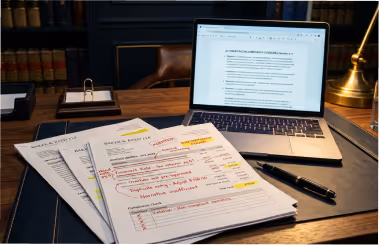 Legal billing compliance audit documents prepared for client guidelines and regulatory review