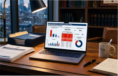 Legal accounts receivable dashboard showing revenue recovery and billing performance metrics
