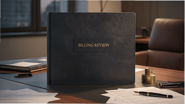 Legal billing compliance documents and audit review materials for a law firm