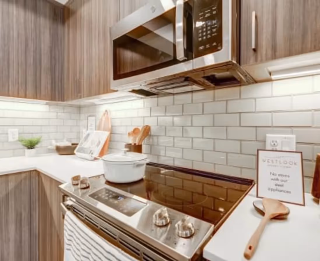 Kitchen with brown cabinets 