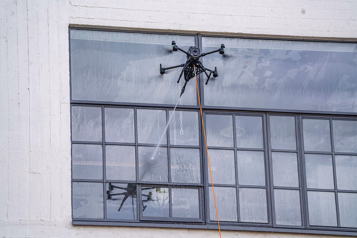 Drone pressure washing for windows.