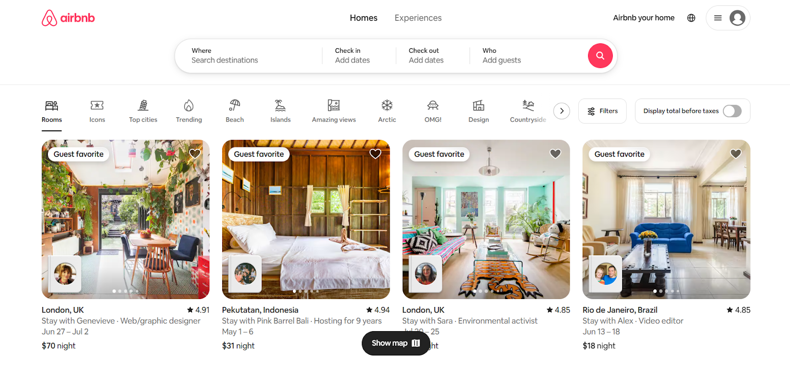 Interface of Airbnb 