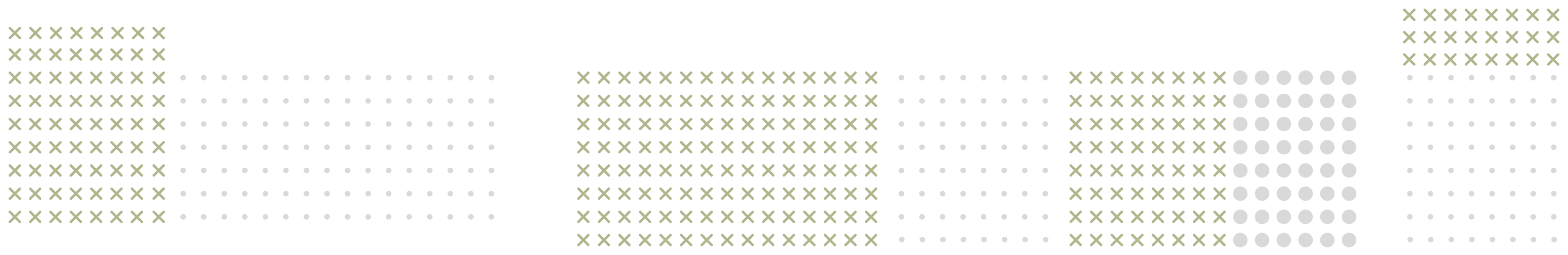 Pattern of green X marks and white dots arranged in alternating 8x8 and 6x6 grids on black background.