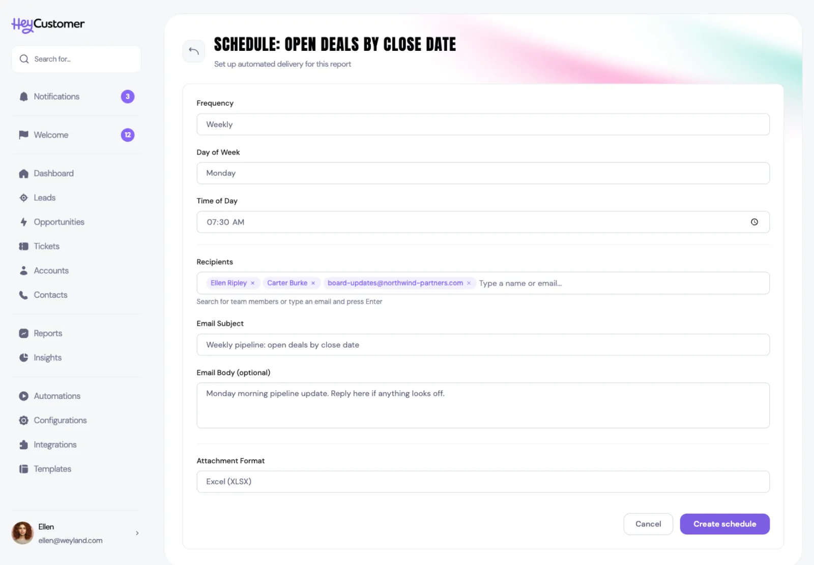 Schedule a report