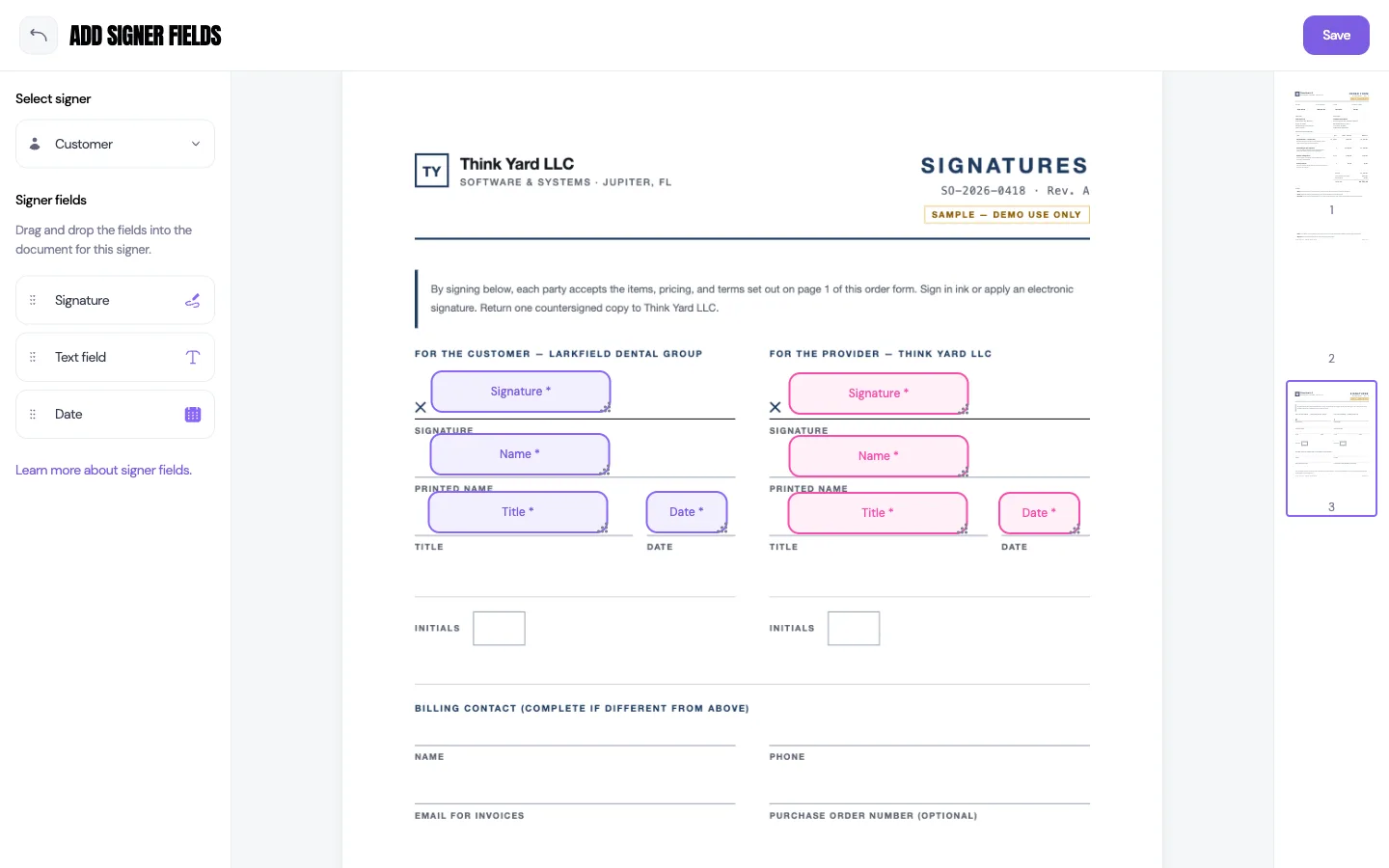 Send a document for signature