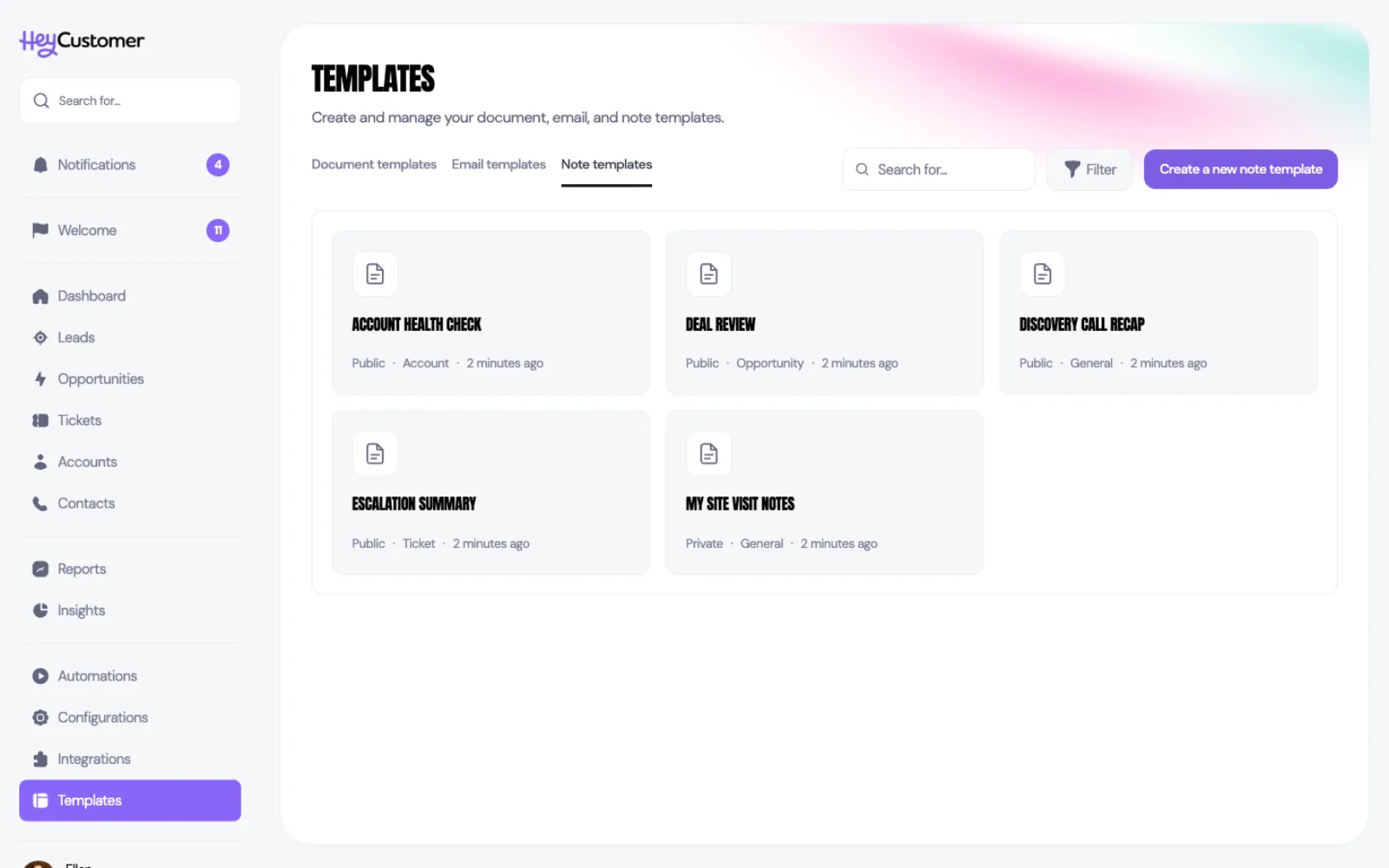 Note templates