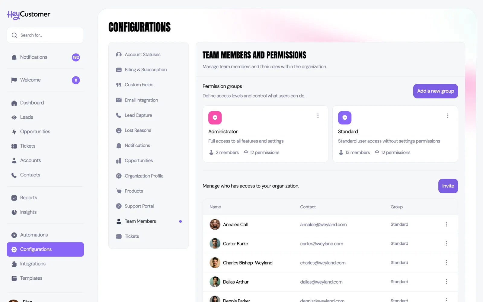 Roles and permissions