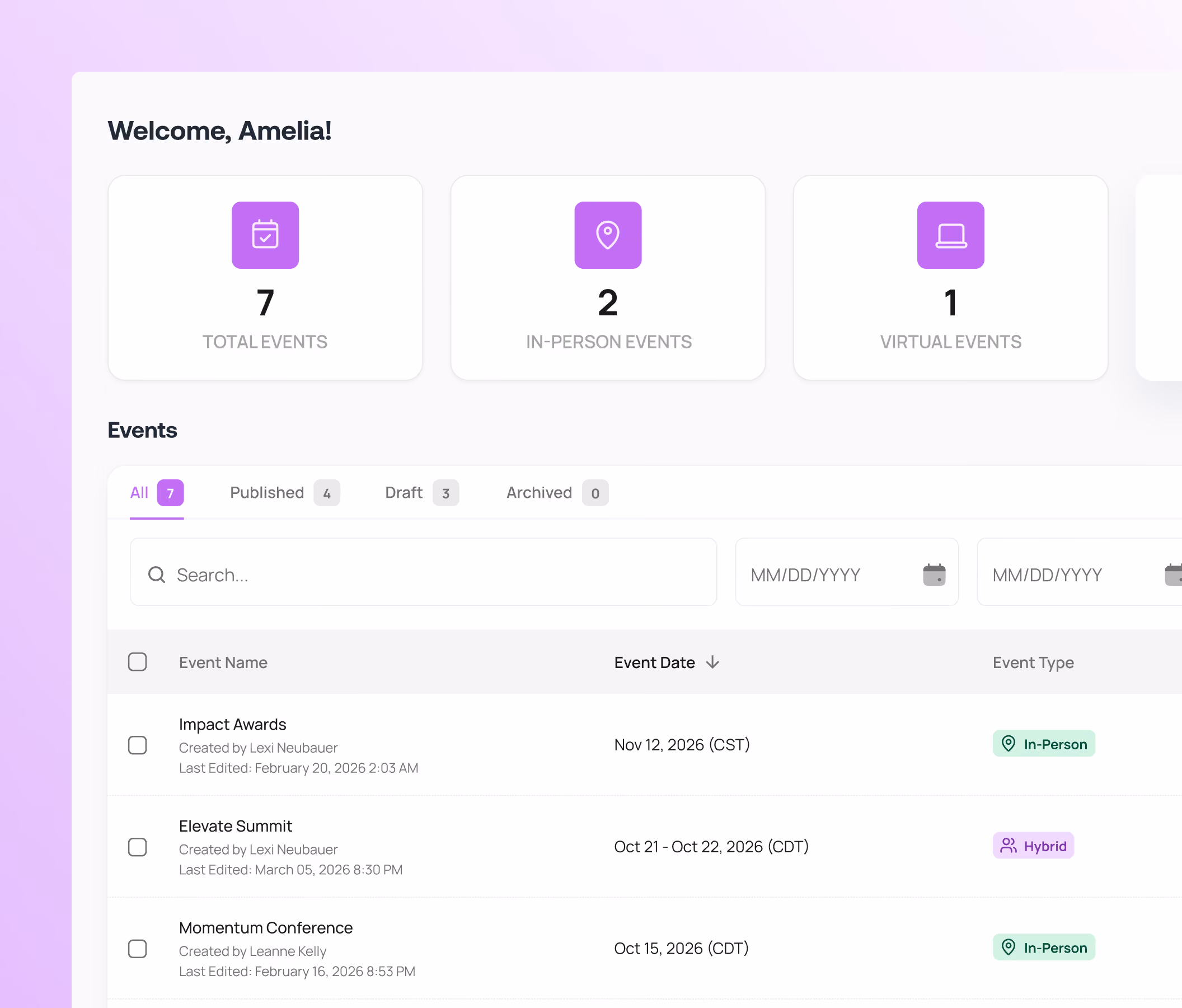 Multi-Event Management - Multi-Event Dashboard