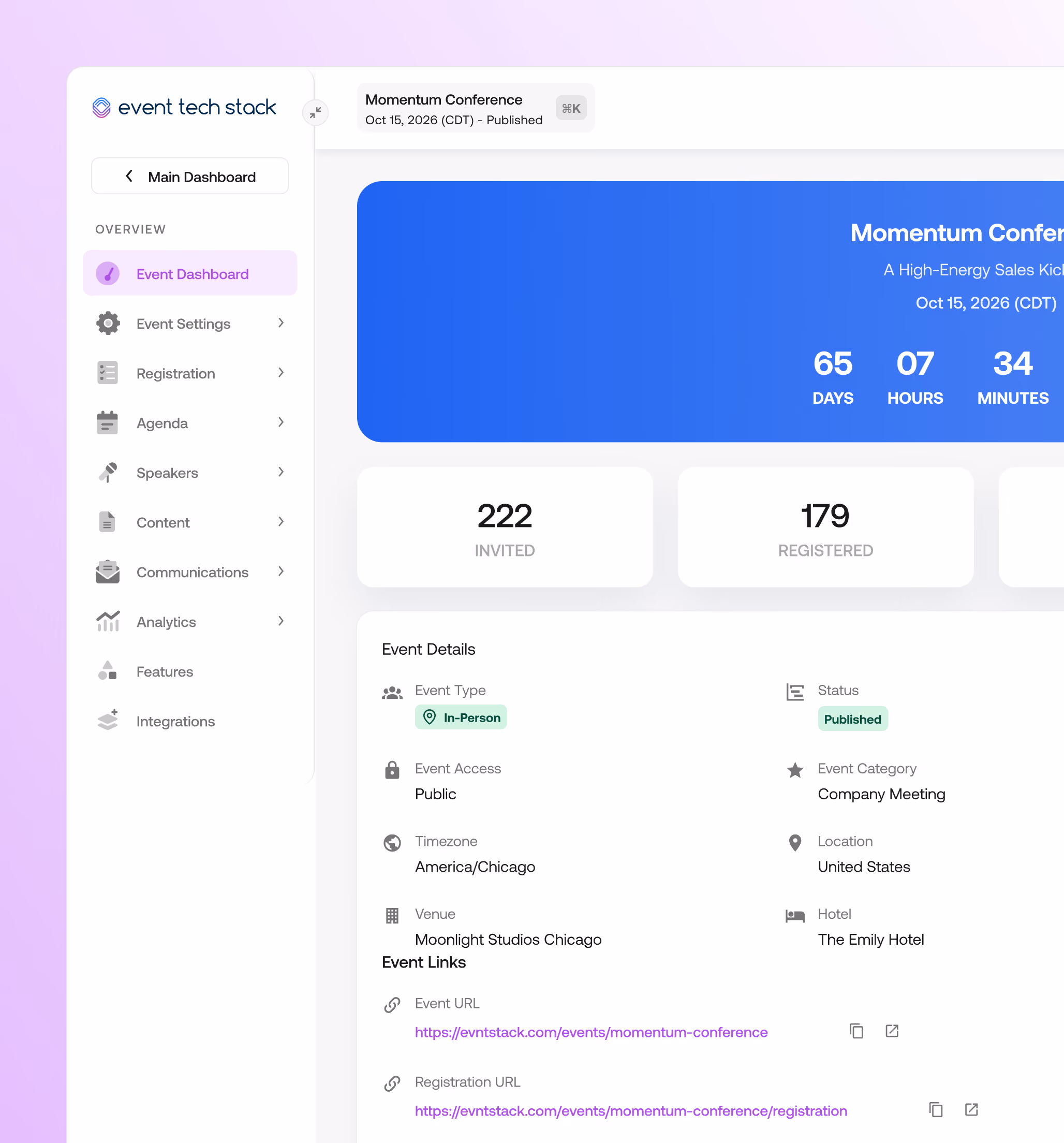Platform Overview - Events Dashboard