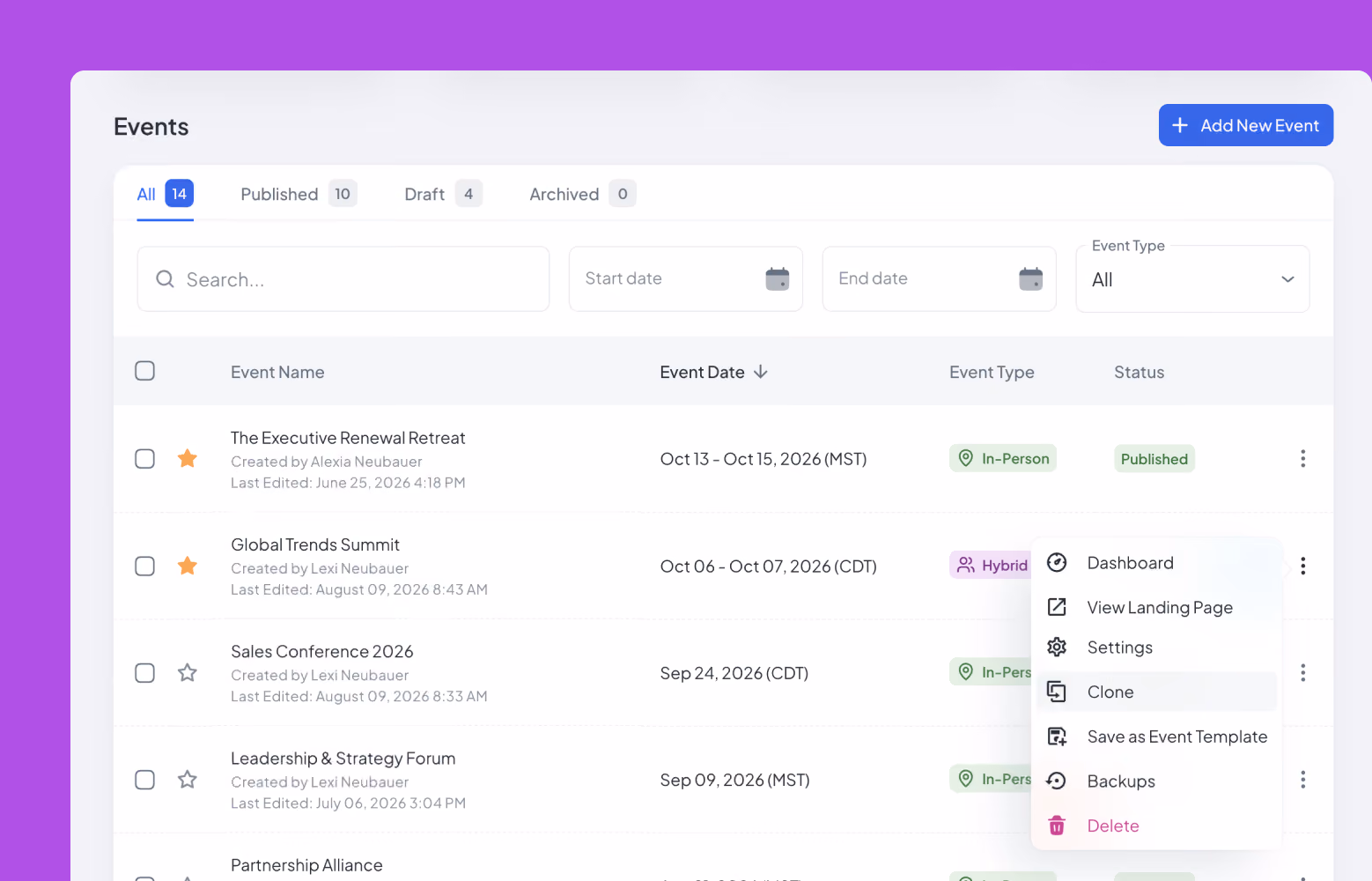 Event Websites - Recurring Events