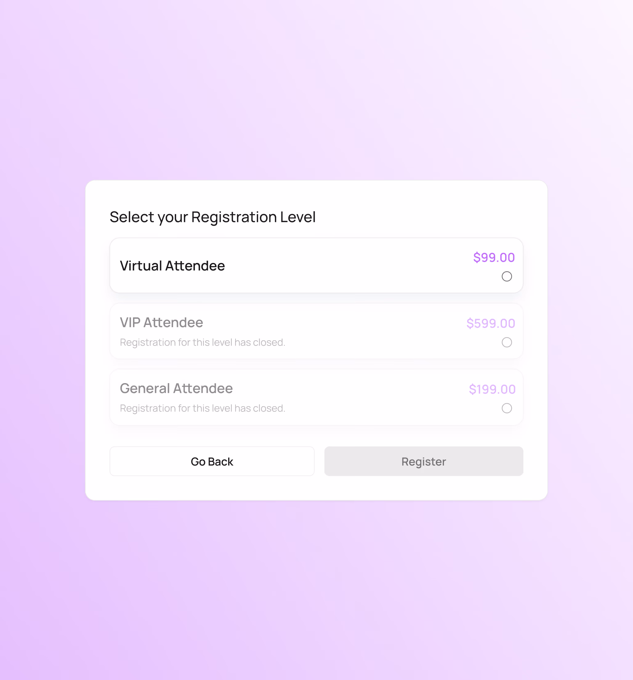 Event Types - Registration