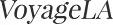 Faded black and white text reading 'VoyageLA' in a script font on a white background.