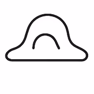Simple line drawing of a hat with a curved brim and a rounded top.