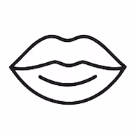 Simple black and white line drawing of lips with a slight smile.