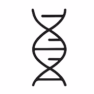Black line drawing of a DNA double helix structure with horizontal bars inside.