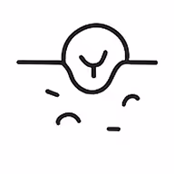 Line drawing of a light bulb with short curved lines underneath, symbolizing an idea or inspiration.
