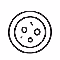 Simple black and white line drawing of a pizza with three circular toppings inside a round crust.