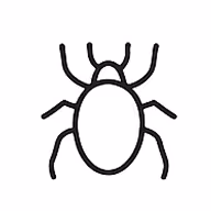 Simple black line drawing of an oval-shaped bug with six legs and two antennae.