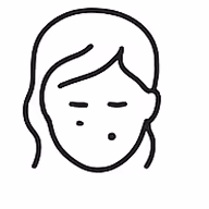 Simple black line drawing of a sad or worried female face with closed eyes and a single tear.